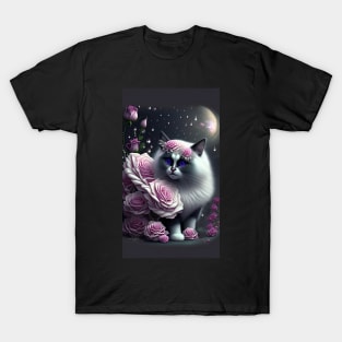 Adorable Pink Rose-Loving Ragdoll T-Shirt